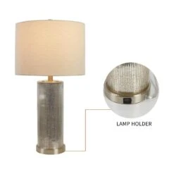 26.5 In. White Coastal Dimmable Glass Bedroom Living Room Bedside Desk Nightstand Table Lamps USB Port (Set Of 2) -Lamp Parts maxax lamp sets t06 oat fa 1000