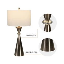 28 In. Nickel Modern Crystal Bedroom Living Room Bedside Desk Nightstand Table Lamps USB Port (Set Of 2) -Lamp Parts maxax lamp sets t07 ni c3 1000