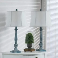 27.5 In. Green Vintage Dimmable Resin Bedroom Living Room Bedside Desk Nightstand Table Lamps (Set Of 2) -Lamp Parts maxax lamp sets t09 gn 76 1000