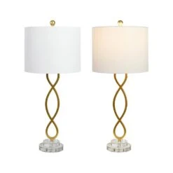 30.5 In. Gold Modern Buffet Dimmable Crystal Bedroom Living Room Bedside Desk Nightstand Tall Table Lamps (Set Of 2) -Lamp Parts maxax lamp sets t10 gd 44 1000