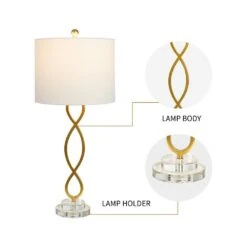 30.5 In. Gold Modern Buffet Dimmable Crystal Bedroom Living Room Bedside Desk Nightstand Tall Table Lamps (Set Of 2) -Lamp Parts maxax lamp sets t10 gd c3 1000