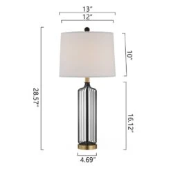 27.5 In. Black Modern Dimmable Iron Bedroom Living Room Bedside Desk Nightstand Table Lamps (Set Of 2) -Lamp Parts maxax lamp sets t100 bk 40 1000