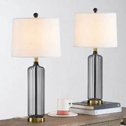 27.5 In. Black Modern Dimmable Iron Bedroom Living Room Bedside Desk Nightstand Table Lamps (Set Of 2) -Lamp Parts maxax lamp sets t100 bk e1 1000