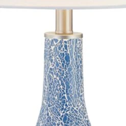 Denver 25.25 In. Blue Coastal Glass Bedroom Living Room Bedside Desk Nightstand Table Lamps USB Port Set Of 2 -Lamp Parts maxax lamp sets t104 bu 44 1000