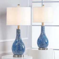 Denver 25.25 In. Blue Coastal Glass Bedroom Living Room Bedside Desk Nightstand Table Lamps USB Port Set Of 2 -Lamp Parts maxax lamp sets t104 bu 4f 1000