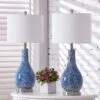 Denver 25.25 In. Blue Coastal Glass Bedroom Living Room Bedside Desk Nightstand Table Lamps USB Port Set Of 2 -Lamp Parts maxax lamp sets t104 bu 64 1000