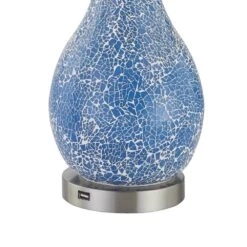 Denver 25.25 In. Blue Coastal Glass Bedroom Living Room Bedside Desk Nightstand Table Lamps USB Port Set Of 2 -Lamp Parts maxax lamp sets t104 bu fa 1000