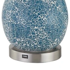 Denver 25.25 In. Green Coastal Glass Bedroom Living Room Bedside Desk Nightstand Table Lamps USB Port Set Of 2 -Lamp Parts maxax lamp sets t104 gn 76 1000