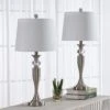 27 In. Nickel Modern Dimmable Crystal Bedroom Living Room Bedside Desk Nightstand Table Lamps USB Port (Set Of 2)