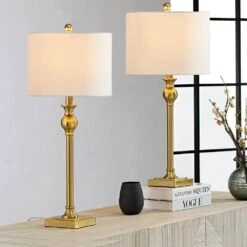 28.5 In. Brass Modern Metal Bedroom Living Room Bedside Desk Nightstand Tall Table Lamps USB Port (Set Of 2) -Lamp Parts maxax lamp sets t110 gd 1f 1000