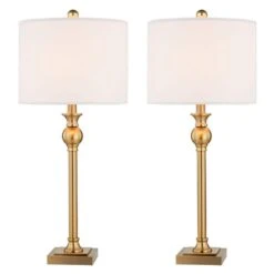 28.5 In. Brass Modern Metal Bedroom Living Room Bedside Desk Nightstand Tall Table Lamps USB Port (Set Of 2) -Lamp Parts maxax lamp sets t110 gd 44 1000