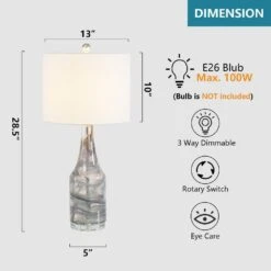 Denver 28.5 In. Gray Modern Dimmable Glass Bedroom Living Room Bedside Desk Nightstand Table Lamps Set Of 2 11 Denver 28.5 In. Gray Modern Dimmable Glass Bedroom Living Room Bedside Desk Nightstand Table Lamps Set Of 2 -Lamp Parts maxax lamp sets t120 gy 4f 1000
