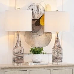 Denver 28.5 In. Gray Modern Dimmable Glass Bedroom Living Room Bedside Desk Nightstand Table Lamps Set Of 2 9 Denver 28.5 In. Gray Modern Dimmable Glass Bedroom Living Room Bedside Desk Nightstand Table Lamps Set Of 2 -Lamp Parts maxax lamp sets t120 gy e1 1000