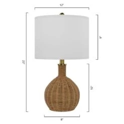 Heideman 22 In. Brown Modern Rattan Bedroom Living Room Bedside Desk Nightstand Table Lamps Set Of 2 -Lamp Parts maxax lamp sets t133 rat 66 1000