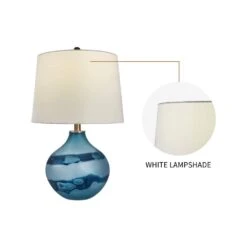 22 In. White Coastal Dimmable Glass Bedroom Living Room Bedside Desk Nightstand Table Lamps (Set Of 2) -Lamp Parts maxax lamp sets t15 bu 4f 1000