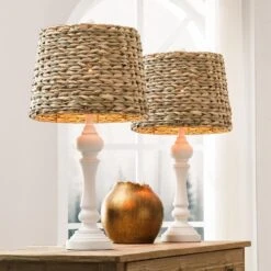 Heideman 26 In. White Modern Resin Bedroom Living Room Bedside Desk Nightstand Table Lamps Set Of 2 -Lamp Parts maxax lamp sets t150 wh c3 1000