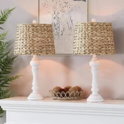 Heideman 26 In. White Modern Resin Bedroom Living Room Bedside Desk Nightstand Table Lamps Set Of 2 -Lamp Parts maxax lamp sets t150 wh e1 1000