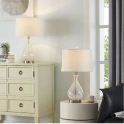 Denver 22.75 In. Clear Coastal Glass Bedroom Living Room Bedside Desk Nightstand Table Lamps Set Of 2 -Lamp Parts maxax lamp sets t26 cl 4f 1000