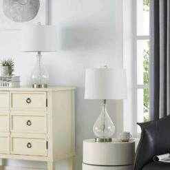 Denver 22.75 In. Clear Coastal Glass Bedroom Living Room Bedside Desk Nightstand Table Lamps Set Of 2 -Lamp Parts maxax lamp sets t26 cl c3 1000
