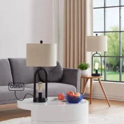 Chicago 27.75 In. Black Mid-Century Dimmable Metal Bedroom Living Room Bedside Desk Table Lamps Set Of 2 -Lamp Parts maxax lamp sets t29 bk 1f 1000