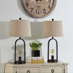 Chicago 27.75 In. Black Mid-Century Dimmable Metal Bedroom Living Room Bedside Desk Table Lamps Set Of 2 -Lamp Parts maxax lamp sets t29 bk 4f 1000