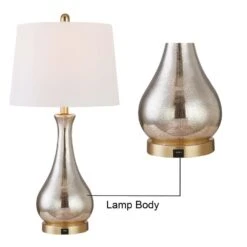 Denver 26 In. Gold Coastal Dimmable Glass Bedroom Living Room Bedside Desk Nightstand Table Lamps USB Port Set Of 2 -Lamp Parts maxax lamp sets t41 gd 1f 1000