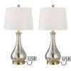 Denver 26 In. Gold Coastal Dimmable Glass Bedroom Living Room Bedside Desk Nightstand Table Lamps USB Port Set Of 2