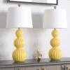 Columbia 27.75 In. Yellow Coastal Dimmable Ceramic Bedroom Living Room Bedside Desk Nightstand Table Lamps Set Of 2 -Lamp Parts maxax lamp sets t45 ly 64 1000