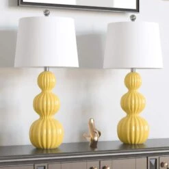 Columbia 27.75 In. Yellow Coastal Dimmable Ceramic Bedroom Living Room Bedside Desk Nightstand Table Lamps Set Of 2