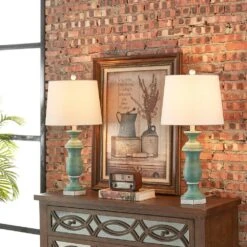 Dallas 27 In. Green Coastal Dimmable Resin Bedroom Living Room Bedside Desk Nightstand Table Lamps Set Of 2 17 Dallas 27 In. Green Coastal Dimmable Resin Bedroom Living Room Bedside Desk Nightstand Table Lamps Set Of 2 -Lamp Parts maxax lamp sets t47 bu 44 1000