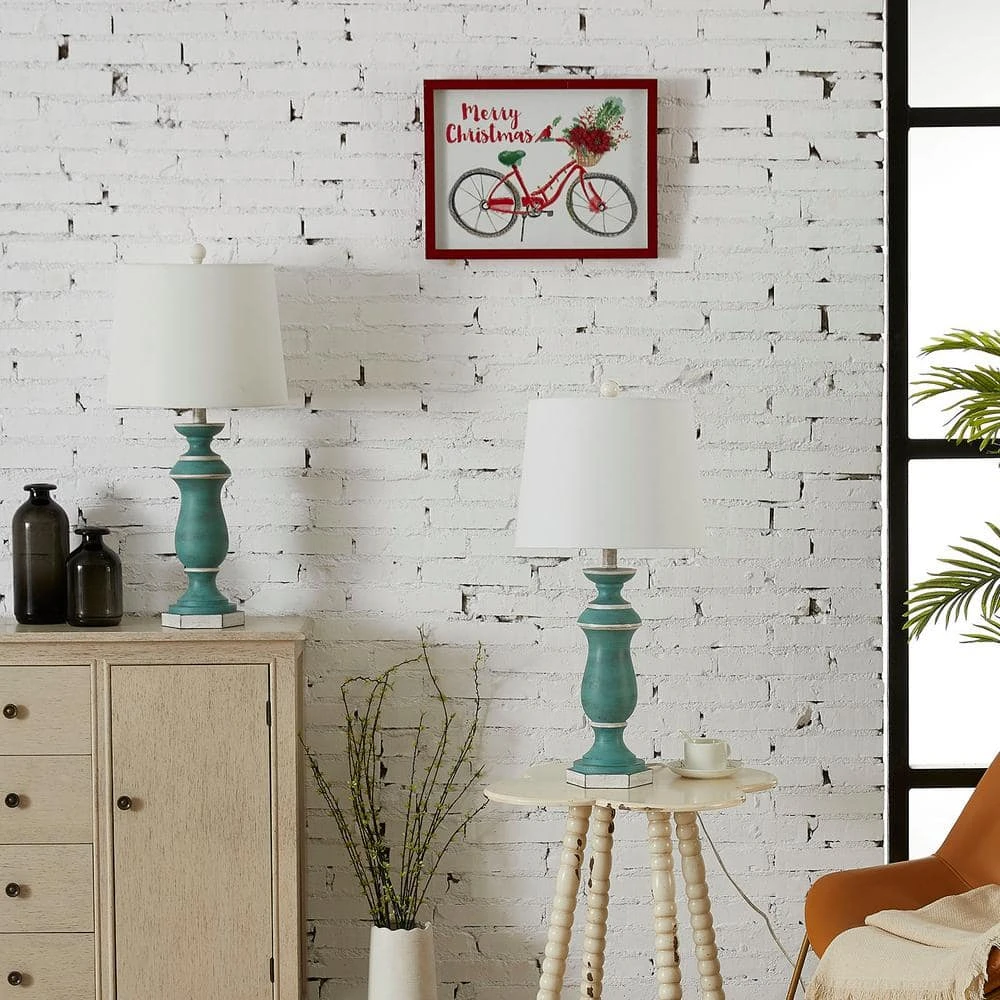 Dallas 27 In. Green Coastal Dimmable Resin Bedroom Living Room Bedside Desk Nightstand Table Lamps Set Of 2 4 Dallas 27 In. Green Coastal Dimmable Resin Bedroom Living Room Bedside Desk Nightstand Table Lamps Set Of 2 - Image 2