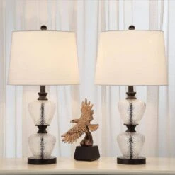 25.5 In. Black Modern Dimmable Glass Bedroom Living Room Bedside Desk Nightstand Table Lamps (Set Of 2) -Lamp Parts maxax lamp sets t51 bk c3 1000