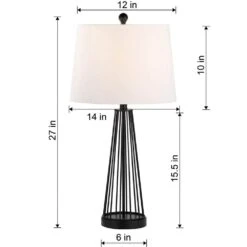 Detroit 27 In. Black Modern Dimmable Metal Bedroom Living Room Bedside Desk Table Lamps Set Of 2 -Lamp Parts maxax lamp sets t53 bk 40 1000