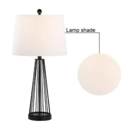 Detroit 27 In. Black Modern Dimmable Metal Bedroom Living Room Bedside Desk Table Lamps Set Of 2 -Lamp Parts maxax lamp sets t53 bk 4f 1000