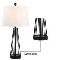 Detroit 27 In. Black Modern Dimmable Metal Bedroom Living Room Bedside Desk Table Lamps Set Of 2 -Lamp Parts maxax lamp sets t53 bk c3 1000