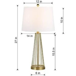 Detroit 27 In. Brass Mid-Century Dimmable Metal Bedroom Living Room Bedside Desk Nightstand Table Lamps Set Of 2 -Lamp Parts maxax lamp sets t53 gd 1f 1000