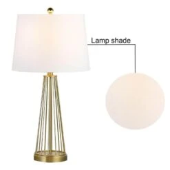 Detroit 27 In. Brass Mid-Century Dimmable Metal Bedroom Living Room Bedside Desk Nightstand Table Lamps Set Of 2 -Lamp Parts maxax lamp sets t53 gd 4f 1000