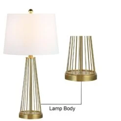 Detroit 27 In. Brass Mid-Century Dimmable Metal Bedroom Living Room Bedside Desk Nightstand Table Lamps Set Of 2 -Lamp Parts maxax lamp sets t53 gd c3 1000
