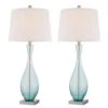 30.5 In. Blue Coastal Dimmable Glass Bedroom Living Room Bedside Desk Nightstand Tall Table Lamps USB Port (Set Of 2) -Lamp Parts maxax lamp sets t55 bu 64 1000