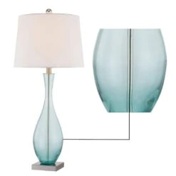 30.5 In. Blue Coastal Dimmable Glass Bedroom Living Room Bedside Desk Nightstand Tall Table Lamps USB Port (Set Of 2) -Lamp Parts maxax lamp sets t55 bu fa 1000