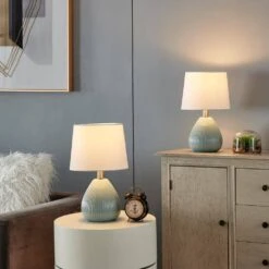 Sacramento 14.5 In. Blue Coastal Ceramic Bedroom Living Room Bedside Desk Nightstand Small Table Lamps Set Of 2 -Lamp Parts maxax lamp sets t62 bu e1 1000