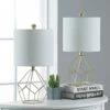 Detroit 18.75 In. Gold Mid-Century Metal Bedroom Living Room Bedside Desk Nightstand Small Table Lamps Set Of 2