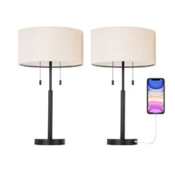 24 In. Black Table And Desk Lamps With USB Ports And Twin Lights (Set Of 2) -Lamp Parts merra lamp sets ptl 1822 00 bnhd 1 c3 1000
