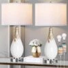 Touch Control Table Lamps Set Of 2, 27.5 In. Art Glass Bedside Lamps With USB Ports Dimmable White Shade For Living Room