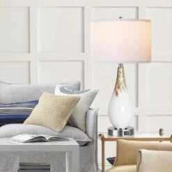 27.5 In. White Touch Control Table Lamps Set Of 2, Tall Modern Art Glass Bedside Lamp With USB Ports, 3-Way Dimmable -Lamp Parts milk white ltemziiy table lamps ts014 1f 1000