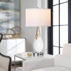 27.5 In. White Touch Control Table Lamps Set Of 2, Tall Modern Art Glass Bedside Lamp With USB Ports, 3-Way Dimmable -Lamp Parts milk white ltemziiy table lamps ts014 44 1000