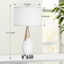 27.5 In. White Touch Control Table Lamps Set Of 2, Tall Modern Art Glass Bedside Lamp With USB Ports, 3-Way Dimmable -Lamp Parts milk white ltemziiy table lamps ts014 4f 1000