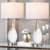 27.5 In. White Touch Control Table Lamps Set Of 2, Tall Modern Art Glass Bedside Lamp With USB Ports, 3-Way Dimmable