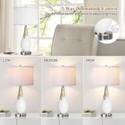 27.5 In. White Touch Control Table Lamps Set Of 2, Tall Modern Art Glass Bedside Lamp With USB Ports, 3-Way Dimmable -Lamp Parts milk white ltemziiy table lamps ts014 c3 1000