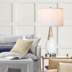 27.5 In. H Milk White Touch Control Table Lamps Set Of 2 3-Way Dimmable Art Glass Bedside Lamp With USB Ports -Lamp Parts milk white table lamps tzt3146 p480 1f 1000